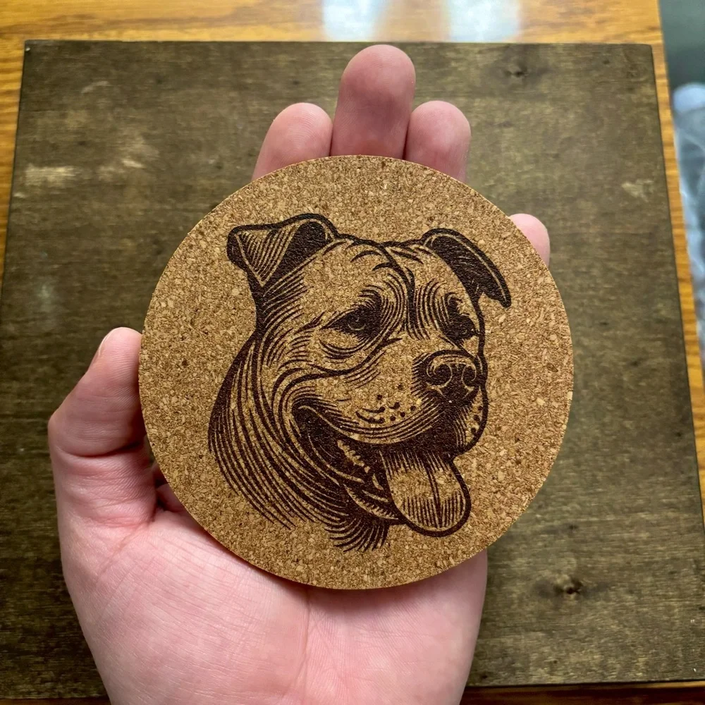 American Pit Bull Terrier Face Laser Engraved Cork Coaster #2